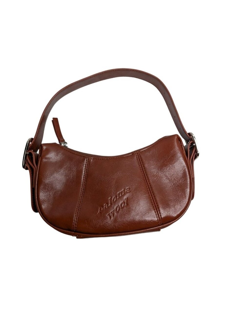 Paloma Wool Brown Faux Leather Retro Shoulder Bag Zipper Closure